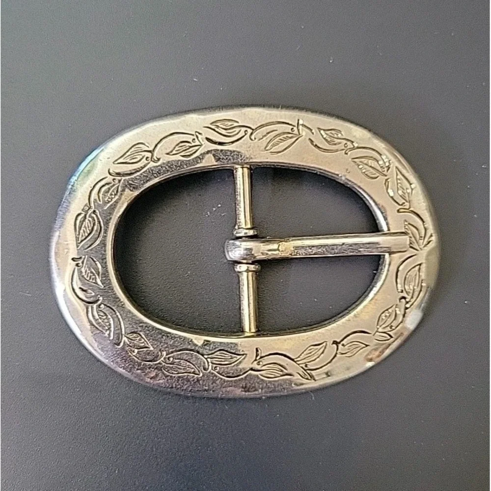 Vintage Belt Buckle Oval Shaped Etched German Silver Boho Cowgirl Hippie Western